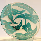 Correia Art Glass Teal/White Leaf Bowl