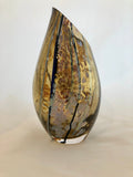 Lazer Art Glass Jade & Gold Slash Cut Vase
