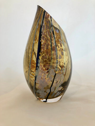 Lazer Art Glass Jade & Gold Slash Cut Vase