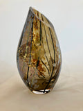 Lazer Art Glass Jade & Gold Slash Cut Vase