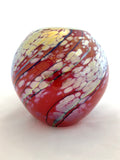 Lazer Art Glass Gold Lip Round Vase in Red