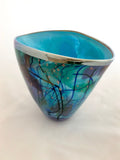 Lazer Art Glass Turquoise Splash Vase