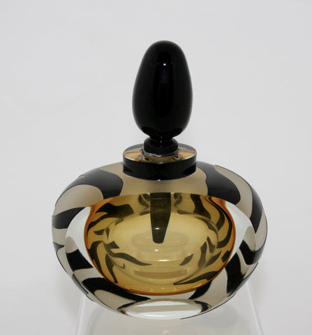 Correia Art Glass Amber and Black Tiger Perfume Bottle