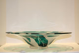 Correia Art Glass Teal/White Leaf Bowl