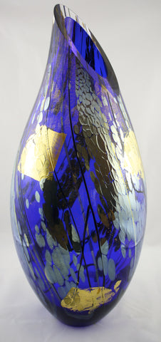 Lazer Art Glass Cobalt Large Slash Cut Vase