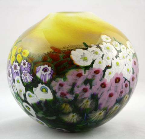 Shawn Messenger Fine Art Glass Landscape Series Round Yellow Vase
