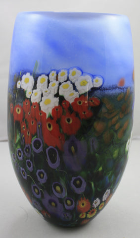 Shawn Messenger Fine Art Glass Landscape Series Large Blue Vase