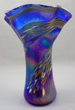 Glass Eye Studio Blue Rainbow Ruffle Vase