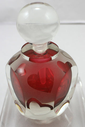 Correia Art Glass Clear Ruby Heart Perfume Bottle