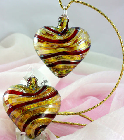 Glass Eye Studio Designer Red/Gold Twist Heart Ornament