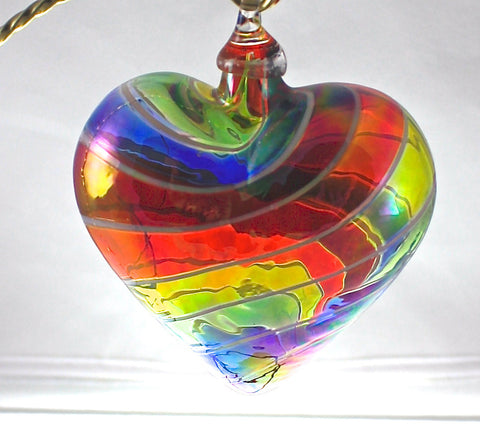 Glass Eye Studio Rainbow Platinum Twist Designer Heart Ornament