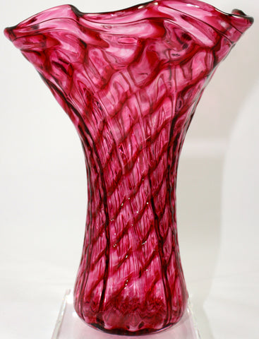 Glass Eye Studio Cranberry Ripple Ruffle Vase