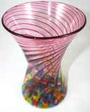 Glass Eye Studio Cranberry Rainbow Hourglass Vase