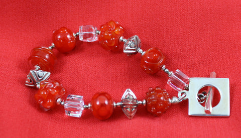 Cecillia Labora Studio Flamework Glass Red and Crystal Bracelet