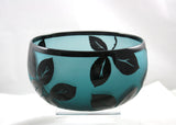 Correia Art Glass Emerald Black Leaves Bowl