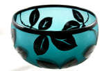 Correia Art Glass Emerald Black Leaves Bowl