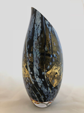 Lazer Art Glass Black Slash Cut Vase