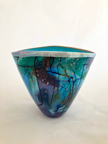 Lazer Art Glass Turquoise Splash Vase