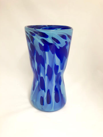 Eisenstat Glass Blue Hourglass Vase with Dark Blue Cane